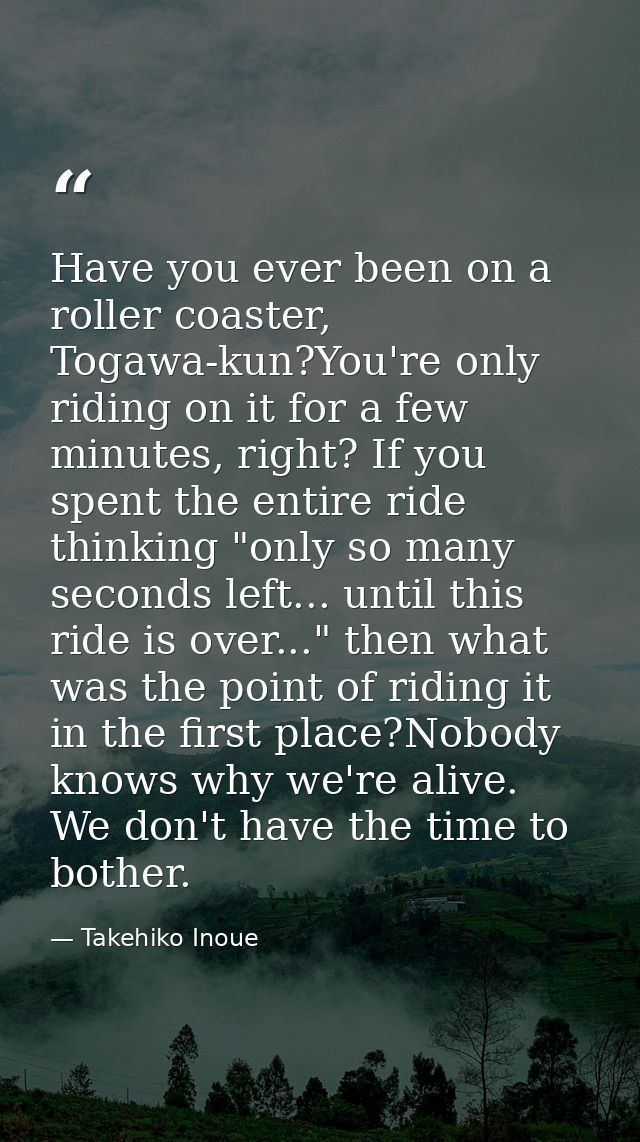 Have you ever been on a roller coaster, Togawa-kun?You're only riding on it for a few minutes, right? If you spent the e — Takehiko Inoue