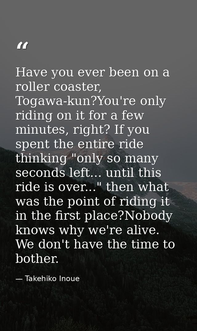 Have you ever been on a roller coaster, Togawa-kun?You're only riding on it for a few minutes, right? If you spent the e — Takehiko Inoue