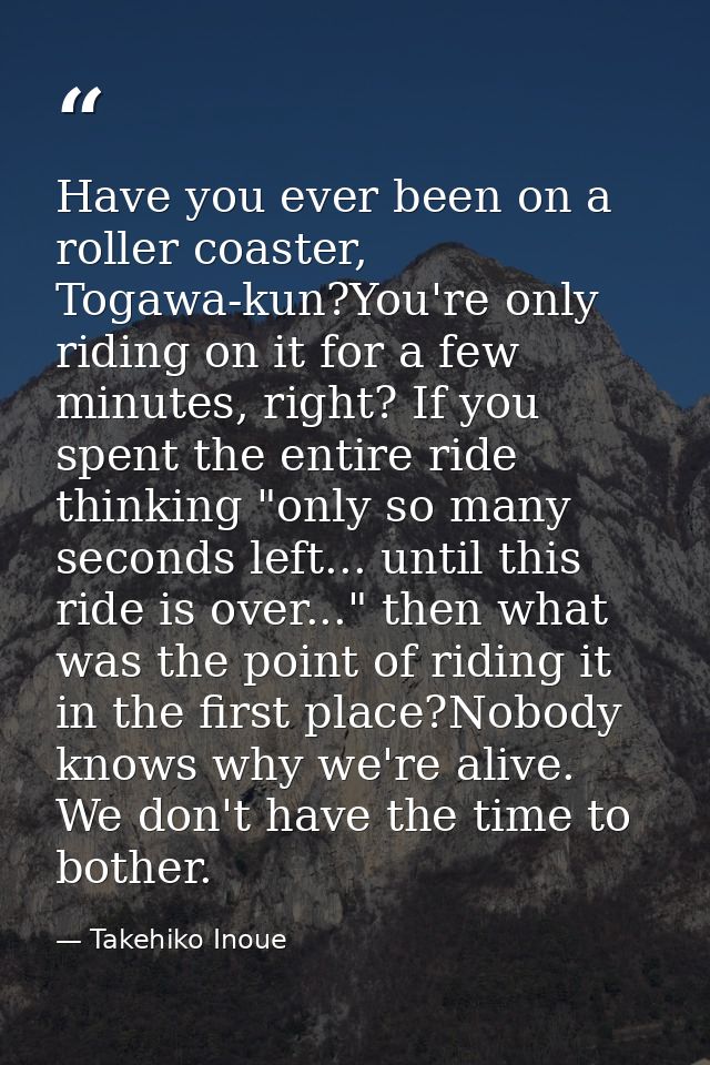 Have you ever been on a roller coaster, Togawa-kun?You're only riding on it for a few minutes, right? If you spent the e — Takehiko Inoue