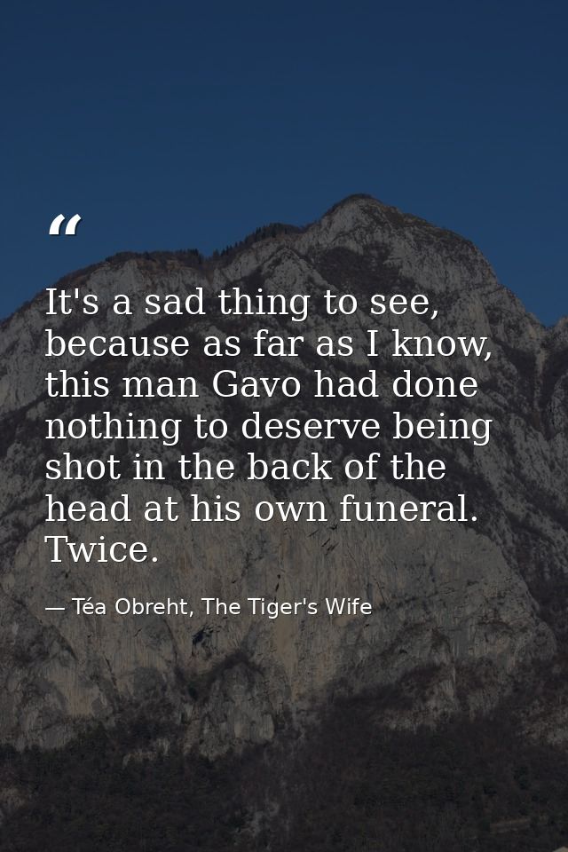 It's a sad thing to see, because as far as I know, this man Gavo had done nothing to deserve being shot in the back of t — Téa Obreht, The Tiger's Wife