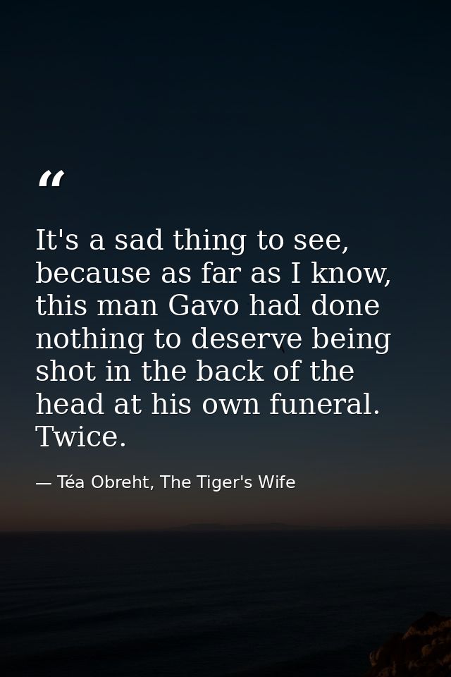 It's a sad thing to see, because as far as I know, this man Gavo had done nothing to deserve being shot in the back of t — Téa Obreht, The Tiger's Wife
