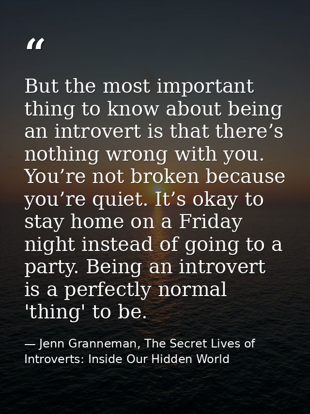 But the most important thing to know about being an introvert is that there’s nothing wrong with you. You’re not broken  — Jenn Granneman, The Secret Lives of Introverts: Inside Our Hidden World