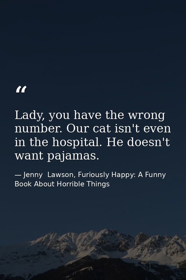 Lady, you have the wrong number. Our cat isn't even in the hospital. He doesn't want pajamas. — Jenny  Lawson, Furiously Happy: A Funny Book About Horrible Things
