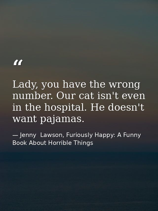 Lady, you have the wrong number. Our cat isn't even in the hospital. He doesn't want pajamas. — Jenny  Lawson, Furiously Happy: A Funny Book About Horrible Things