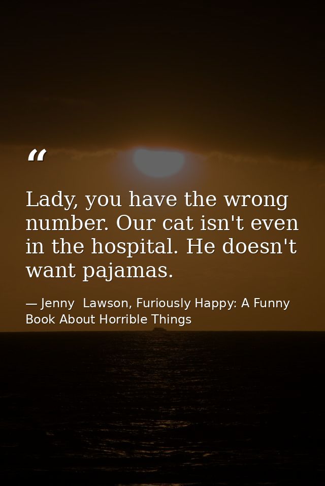 Lady, you have the wrong number. Our cat isn't even in the hospital. He doesn't want pajamas. — Jenny  Lawson, Furiously Happy: A Funny Book About Horrible Things