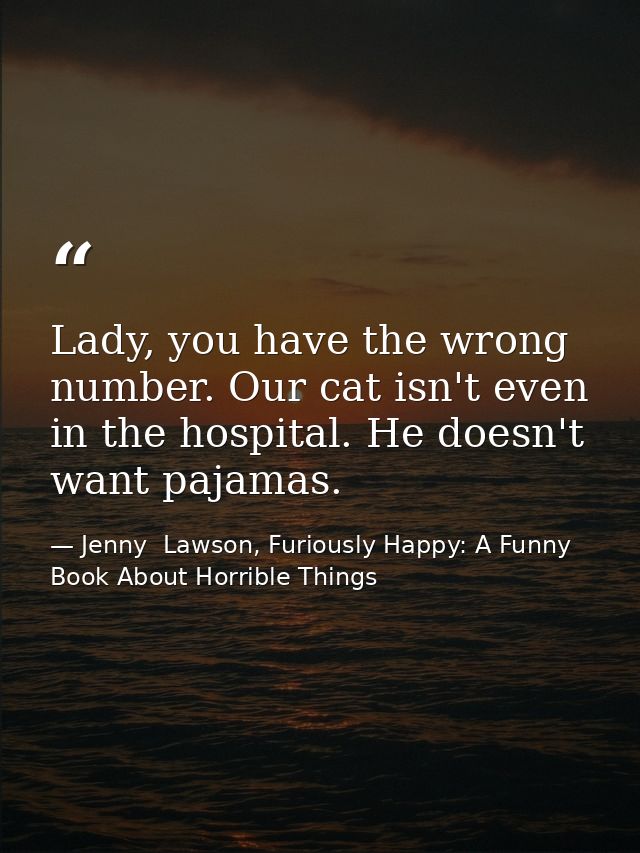 Lady, you have the wrong number. Our cat isn't even in the hospital. He doesn't want pajamas. — Jenny  Lawson, Furiously Happy: A Funny Book About Horrible Things