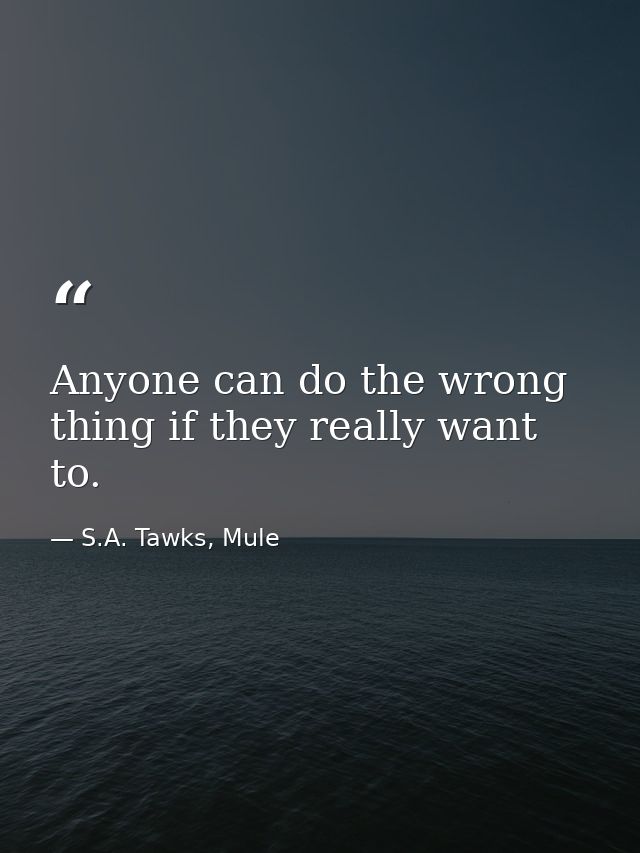 Anyone can do the wrong thing if they really want to. — S.A. Tawks, Mule