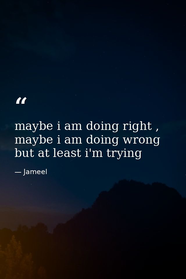maybe i am doing right , maybe i am doing wrong but at least i'm trying — Jameel
