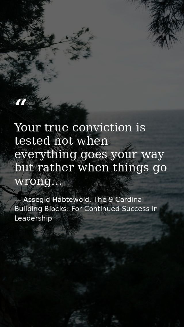 Your true conviction is tested not when everything goes your way but rather when things go wrong... — Assegid Habtewold, The 9 Cardinal Building Blocks: For Continued Success in Leadership