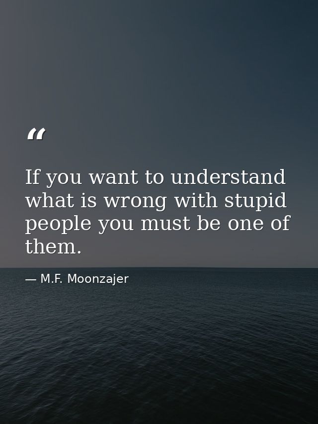 If you want to understand what is wrong with stupid people you must be one of them. — M.F. Moonzajer