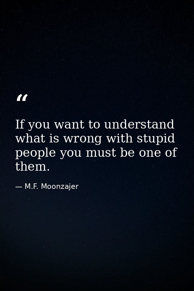 If you want to understand what is wrong with stupid people you must be one of them. — M.F. Moonzajer