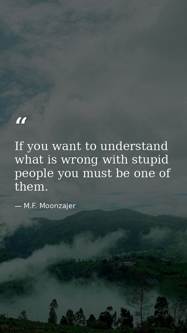 If you want to understand what is wrong with stupid people you must be one of them. — M.F. Moonzajer