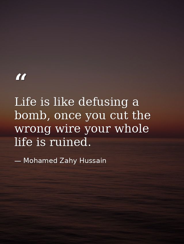 Life is like defusing a bomb, once you cut the wrong wire your whole life is ruined. — Mohamed Zahy Hussain