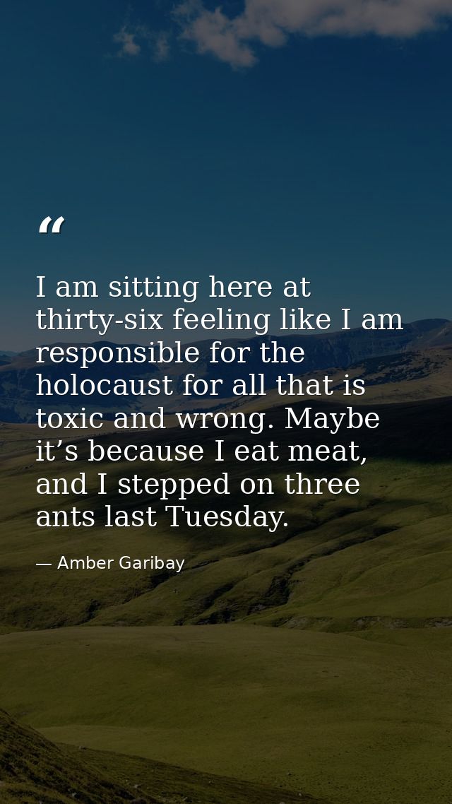 I am sitting here at thirty-six feeling like I am responsible for the holocaust for all that is toxic and wrong. Maybe i — Amber Garibay