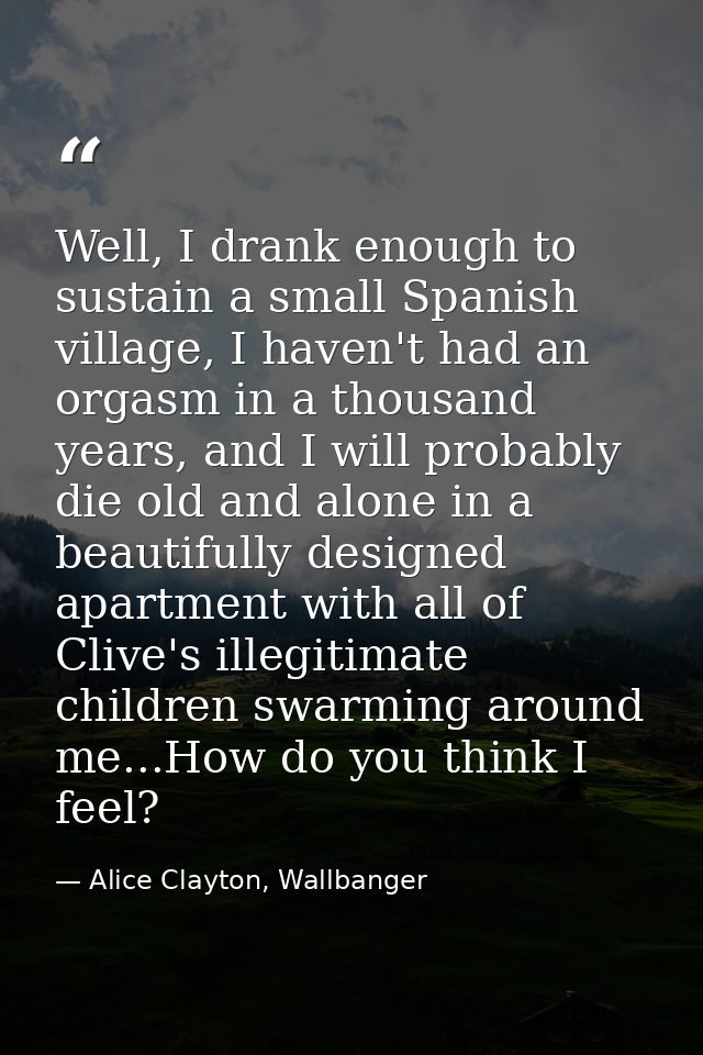 Well, I drank enough to sustain a small Spanish village, I haven't had an orgasm in a thousand years, and I will probabl — Alice Clayton, Wallbanger