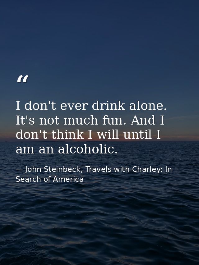 I don't ever drink alone. It's not much fun. And I don't think I will until I am an alcoholic. — John Steinbeck, Travels with Charley: In Search of America