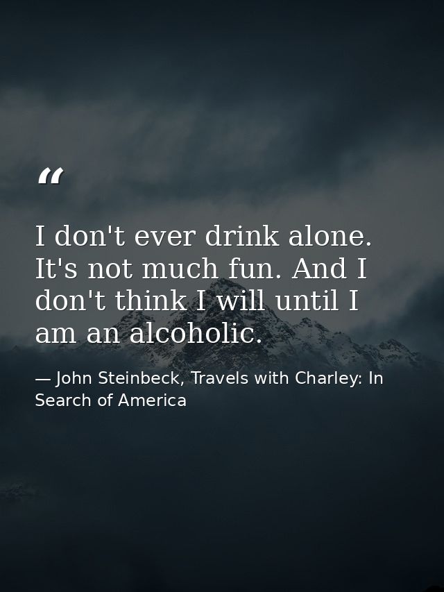 I don't ever drink alone. It's not much fun. And I don't think I will until I am an alcoholic. — John Steinbeck, Travels with Charley: In Search of America