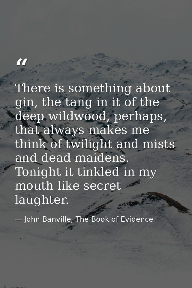 There is something about gin, the tang in it of the deep wildwood, perhaps, that always makes me think of twilight and m — John Banville, The Book of Evidence