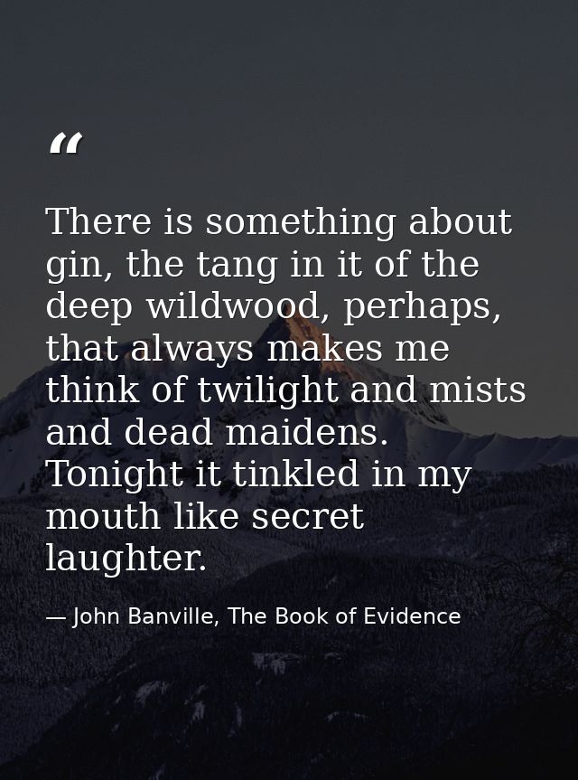 There is something about gin, the tang in it of the deep wildwood, perhaps, that always makes me think of twilight and m — John Banville, The Book of Evidence
