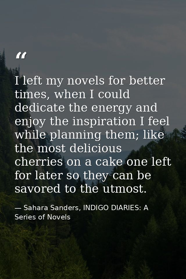 I left my novels for better times, when I could dedicate the energy and enjoy the inspiration I feel while planning them — Sahara Sanders, INDIGO DIARIES: A Series of Novels