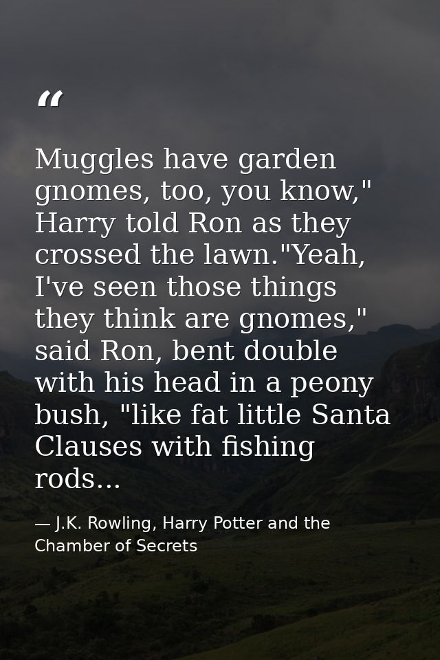 Muggles have garden gnomes, too, you know," Harry told Ron as they crossed the lawn."Yeah, I've seen those things they t — J.K. Rowling, Harry Potter and the Chamber of Secrets