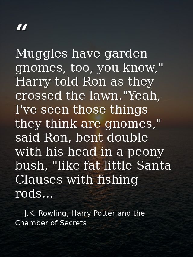Muggles have garden gnomes, too, you know," Harry told Ron as they crossed the lawn."Yeah, I've seen those things they t — J.K. Rowling, Harry Potter and the Chamber of Secrets