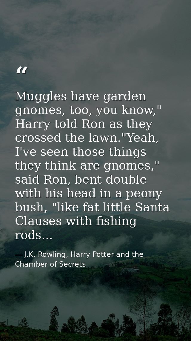 Muggles have garden gnomes, too, you know," Harry told Ron as they crossed the lawn."Yeah, I've seen those things they t — J.K. Rowling, Harry Potter and the Chamber of Secrets