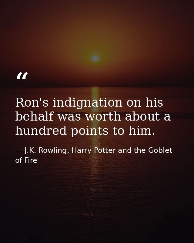 Ron's indignation on his behalf was worth about a hundred points to him. — J.K. Rowling, Harry Potter and the Goblet of Fire
