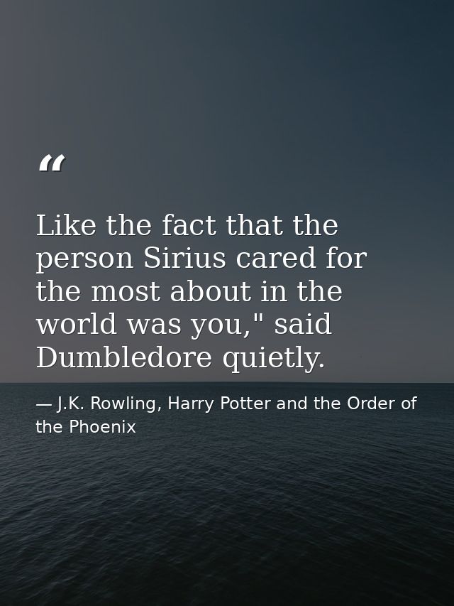 Like the fact that the person Sirius cared for the most about in the world was you," said Dumbledore quietly. — J.K. Rowling, Harry Potter and the Order of the Phoenix