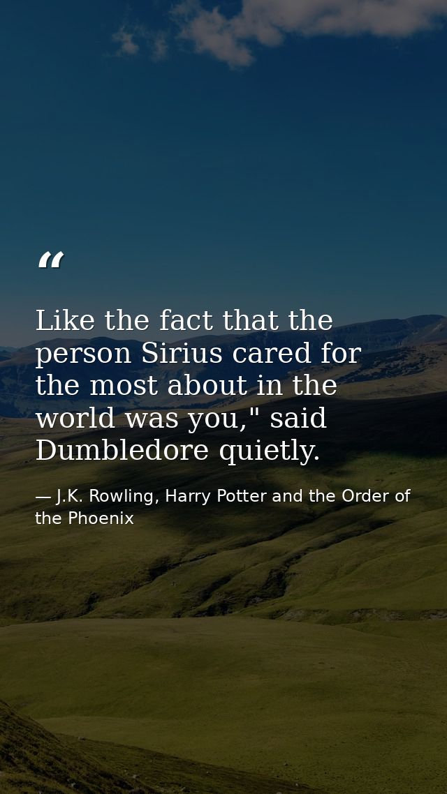 Like the fact that the person Sirius cared for the most about in the world was you," said Dumbledore quietly. — J.K. Rowling, Harry Potter and the Order of the Phoenix