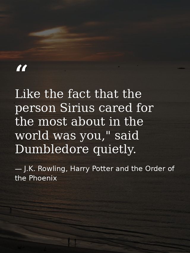 Like the fact that the person Sirius cared for the most about in the world was you," said Dumbledore quietly. — J.K. Rowling, Harry Potter and the Order of the Phoenix
