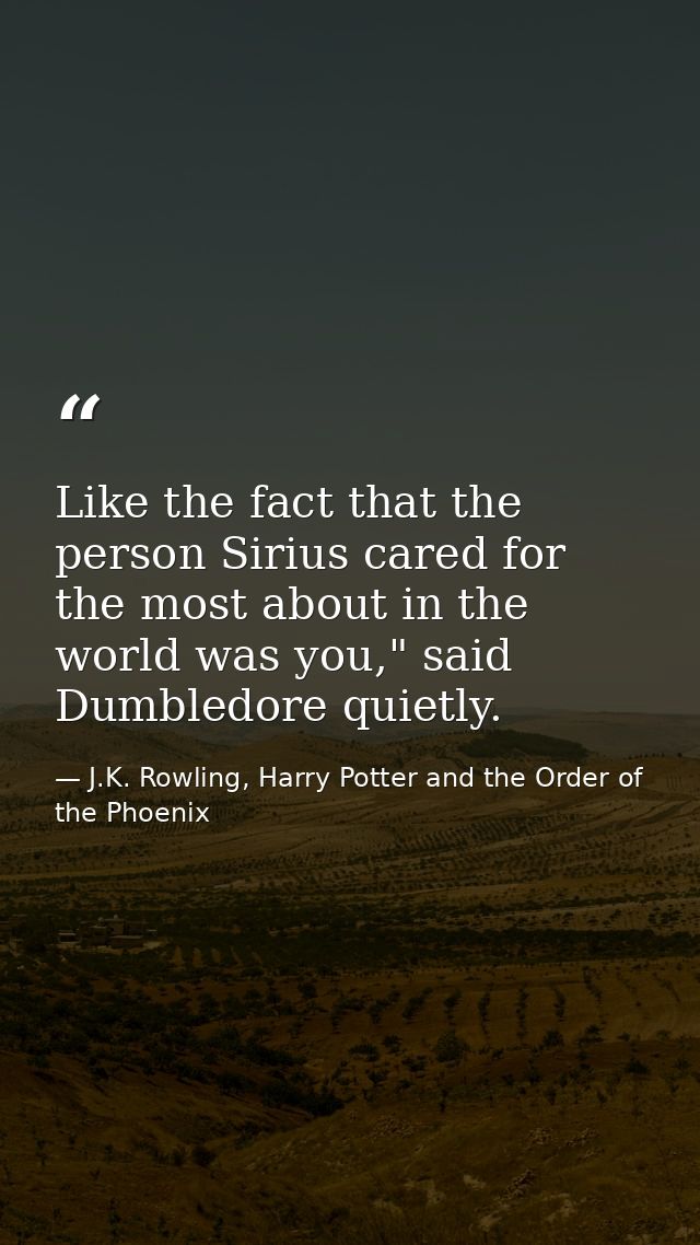 Like the fact that the person Sirius cared for the most about in the world was you," said Dumbledore quietly. — J.K. Rowling, Harry Potter and the Order of the Phoenix