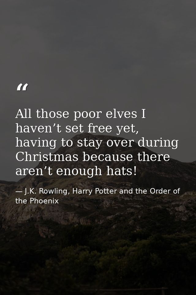 All those poor elves I haven’t set free yet, having to stay over during Christmas because there aren’t enough hats! — J.K. Rowling, Harry Potter and the Order of the Phoenix
