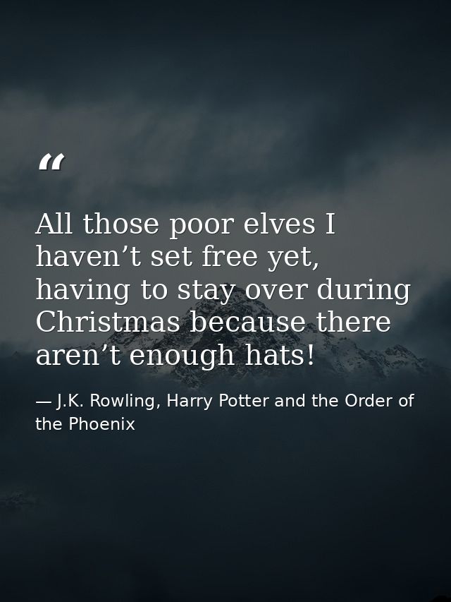 All those poor elves I haven’t set free yet, having to stay over during Christmas because there aren’t enough hats! — J.K. Rowling, Harry Potter and the Order of the Phoenix
