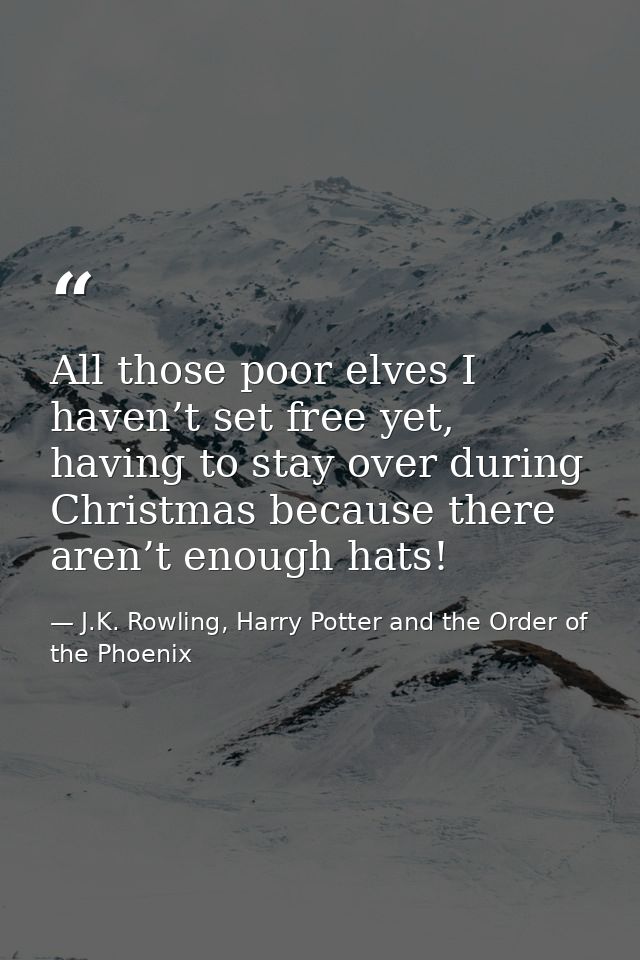 All those poor elves I haven’t set free yet, having to stay over during Christmas because there aren’t enough hats! — J.K. Rowling, Harry Potter and the Order of the Phoenix