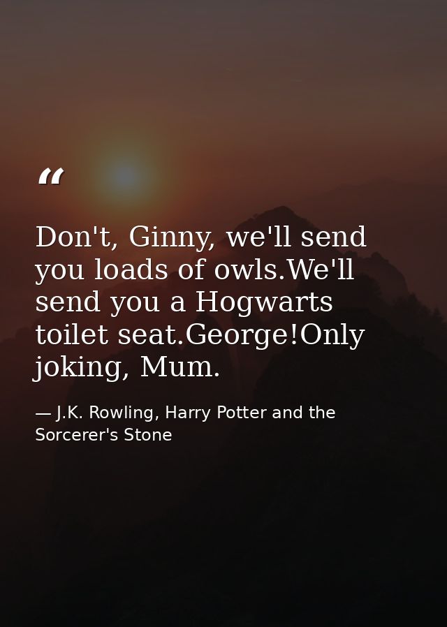 Don't, Ginny, we'll send you loads of owls.We'll send you a Hogwarts toilet seat.George!Only joking, Mum. — J.K. Rowling, Harry Potter and the Sorcerer's Stone