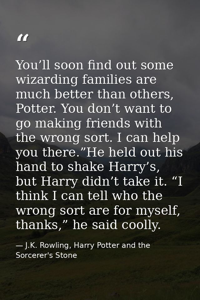 You’ll soon find out some wizarding families are much better than others, Potter. You don’t want to go making friends wi — J.K. Rowling, Harry Potter and the Sorcerer's Stone