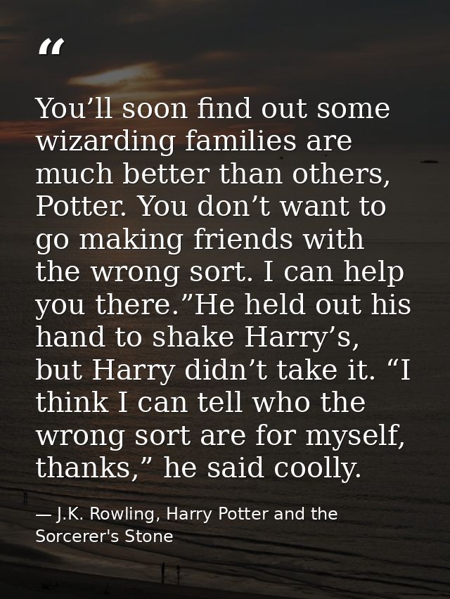 You’ll soon find out some wizarding families are much better than others, Potter. You don’t want to go making friends wi — J.K. Rowling, Harry Potter and the Sorcerer's Stone
