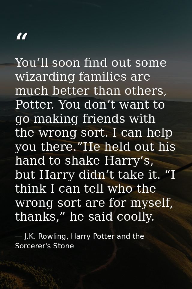 You’ll soon find out some wizarding families are much better than others, Potter. You don’t want to go making friends wi — J.K. Rowling, Harry Potter and the Sorcerer's Stone