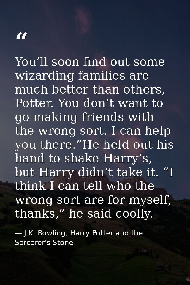 You’ll soon find out some wizarding families are much better than others, Potter. You don’t want to go making friends wi — J.K. Rowling, Harry Potter and the Sorcerer's Stone