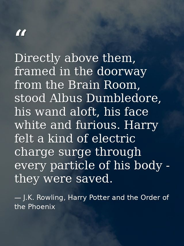 Directly above them, framed in the doorway from the Brain Room, stood Albus Dumbledore, his wand aloft, his face white a — J.K. Rowling, Harry Potter and the Order of the Phoenix