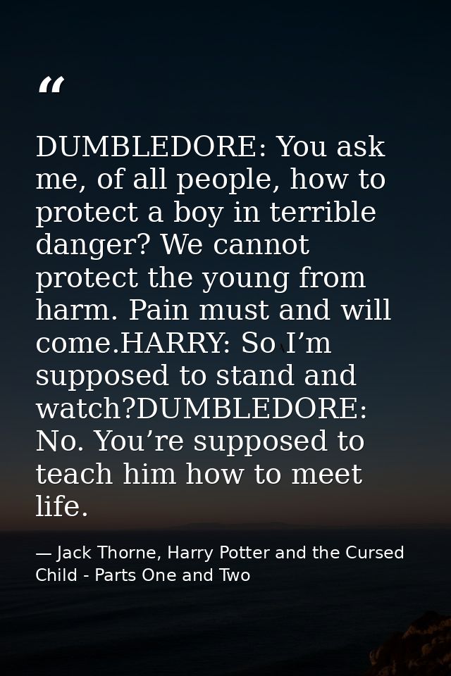 DUMBLEDORE: You ask me, of all people, how to protect a boy in terrible danger? We cannot protect the young from harm. P — Jack Thorne, Harry Potter and the Cursed Child - Parts One and Two