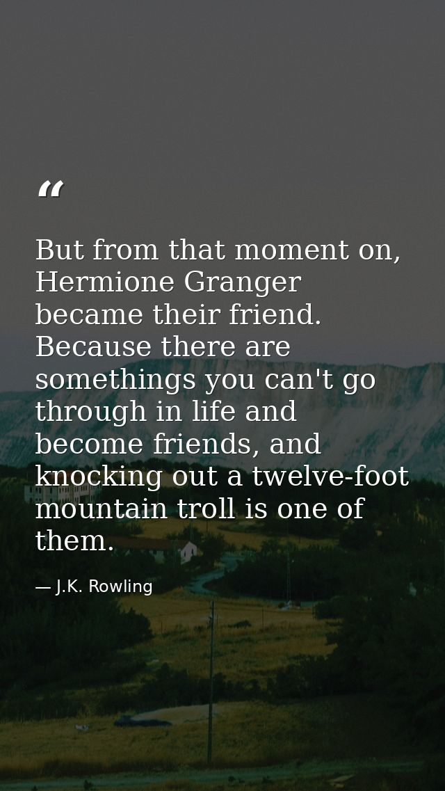 But from that moment on, Hermione Granger became their friend. Because there are somethings you can't go through in life — J.K. Rowling
