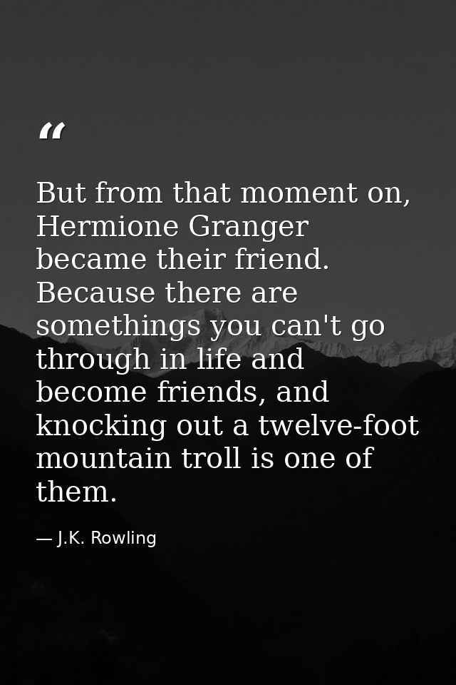 But from that moment on, Hermione Granger became their friend. Because there are somethings you can't go through in life — J.K. Rowling