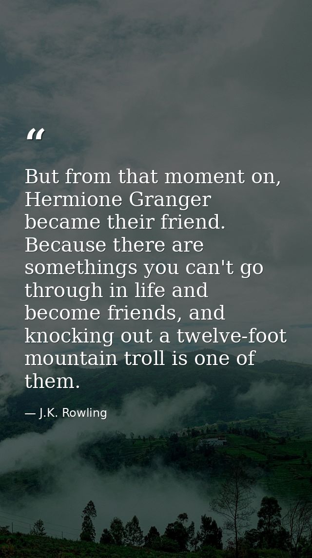 But from that moment on, Hermione Granger became their friend. Because there are somethings you can't go through in life — J.K. Rowling