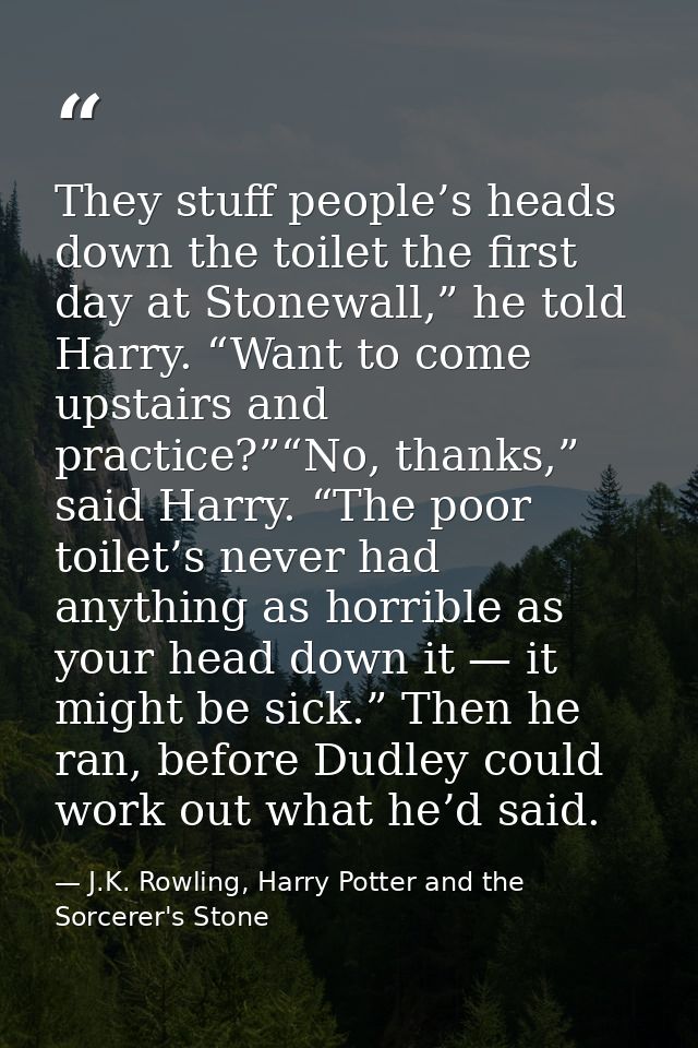 They stuff people’s heads down the toilet the first day at Stonewall,” he told Harry. “Want to come upstairs and practic — J.K. Rowling, Harry Potter and the Sorcerer's Stone