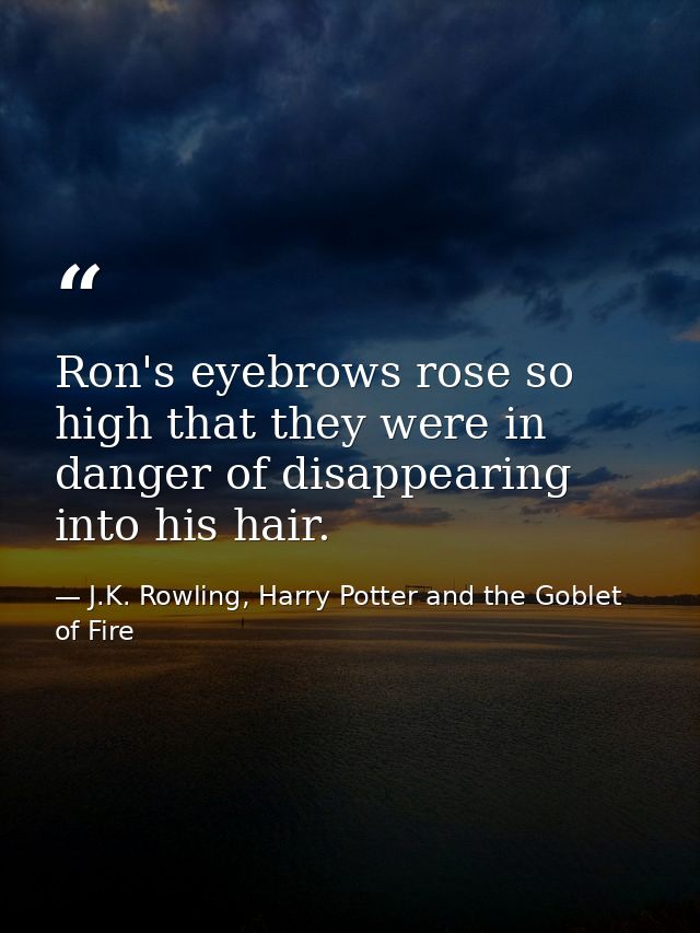Ron's eyebrows rose so high that they were in danger of disappearing into his hair. — J.K. Rowling, Harry Potter and the Goblet of Fire