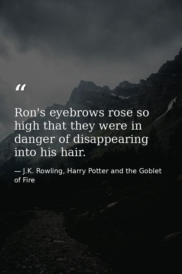Ron's eyebrows rose so high that they were in danger of disappearing into his hair. — J.K. Rowling, Harry Potter and the Goblet of Fire