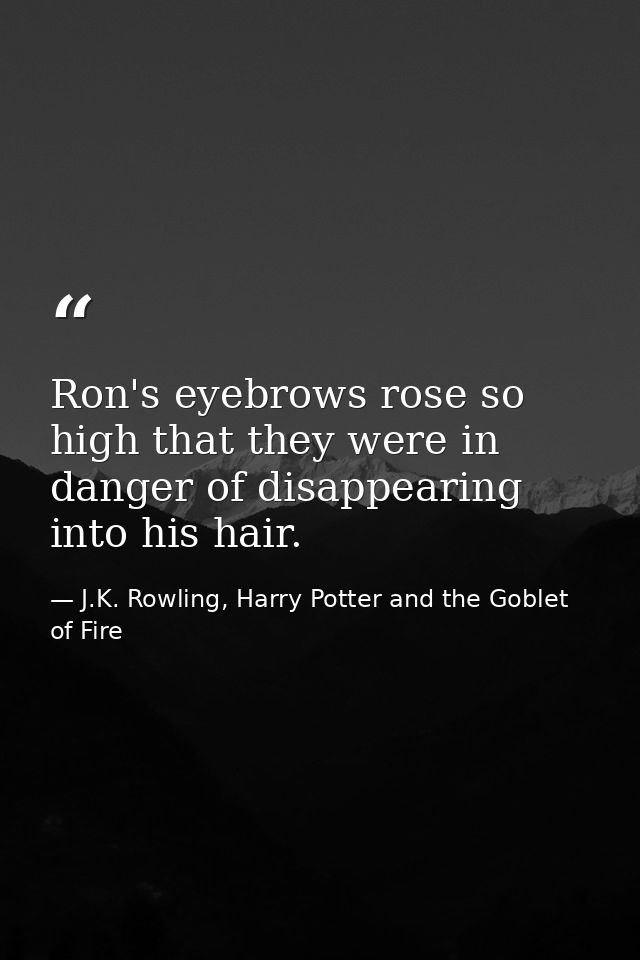 Ron's eyebrows rose so high that they were in danger of disappearing into his hair. — J.K. Rowling, Harry Potter and the Goblet of Fire