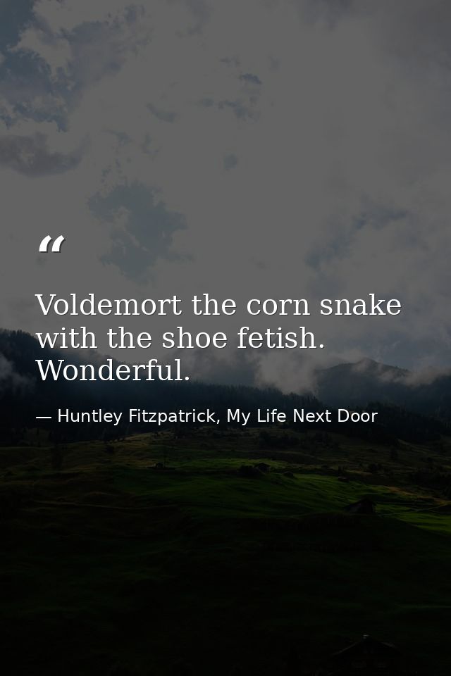 Voldemort the corn snake with the shoe fetish. Wonderful. — Huntley Fitzpatrick, My Life Next Door